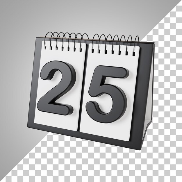 Flip desk calendar day 25 of the month 3d rendering