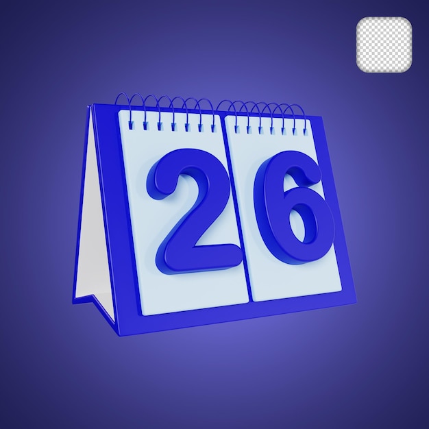 Flip desk calendar day 26 of the month 3d illustration