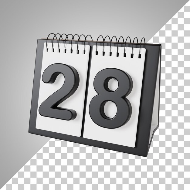 PSD flip desk calendar day 28 of the month 3d rendering