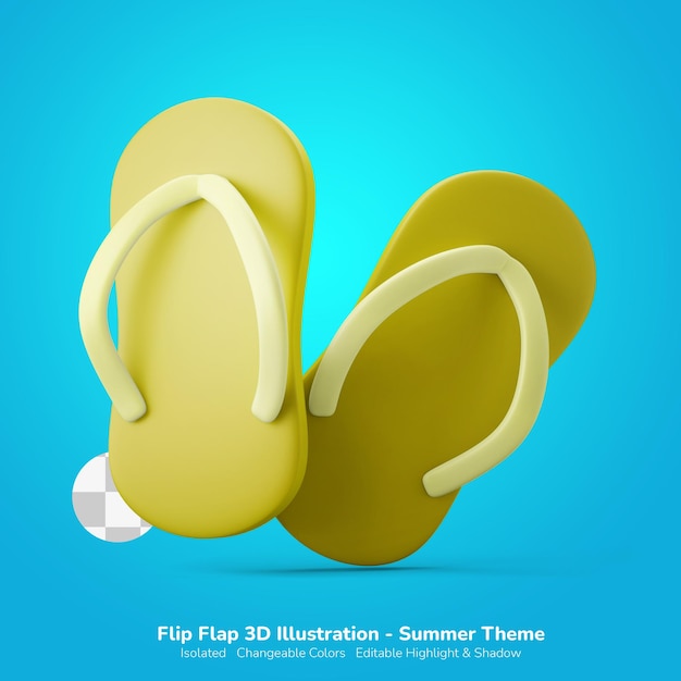 flip flop sandaal zomer mode 3d illustratie 3d pictogram bewerkbare kleur geïsoleerd