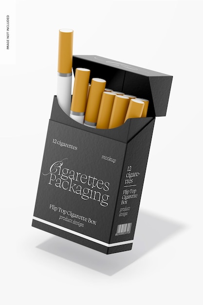 Flip top cigarette box mockup falling