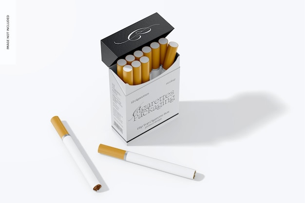 PSD flip top cigarette box mockup opened