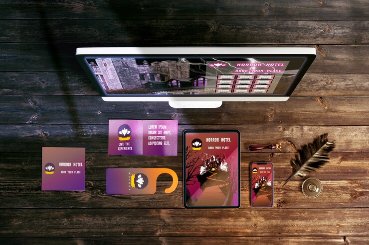 PSD fllat lay of halloween concept mock-up on wooden table