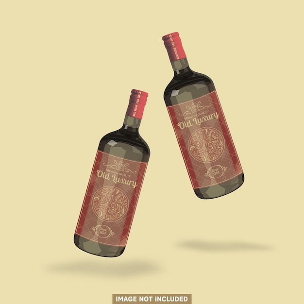 PSD mockup di bottiglia di vino galleggiante
