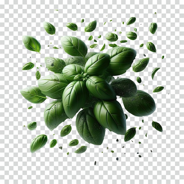 PSD floating basil transparent background