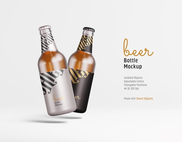 PSD floating beer bottle mockup