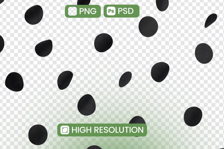 PSD 透明背景上漂浮的黑色物體,適合平面設計項目