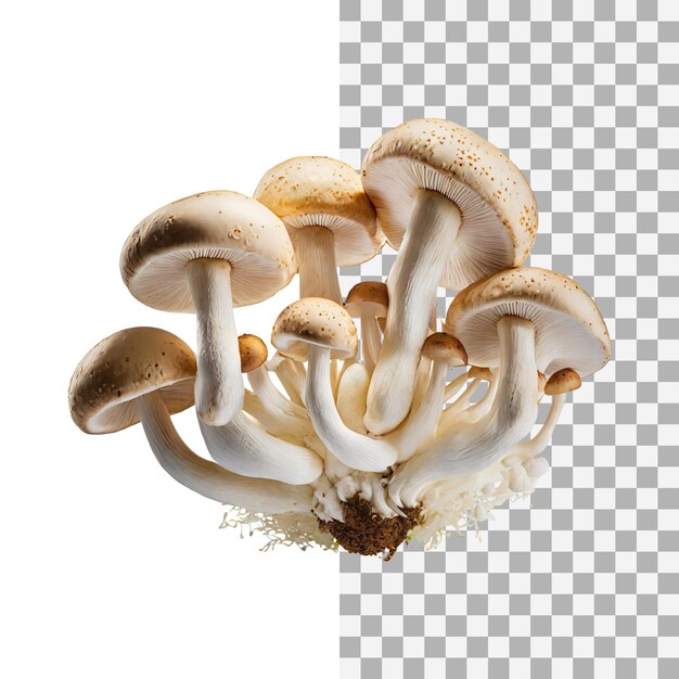 PSD floating bunch of mushroom with a brown cap without shadow blank white isolated background