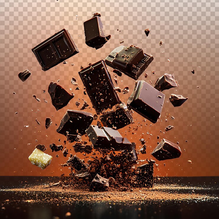 PSD floating chocolates against a gradient background