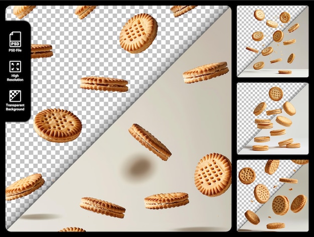 PSD floating digestive biscuits on black isolated on a transparent background