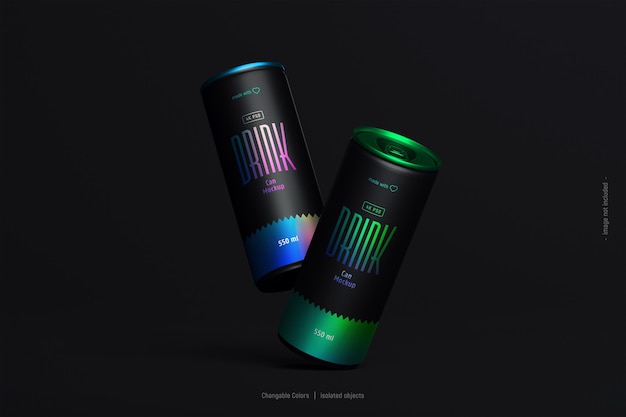 Floating Drink cans Mockup