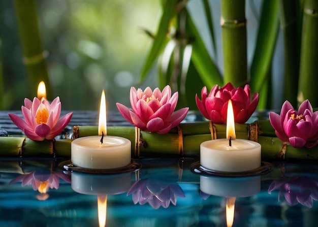 PSD floating floral and bambooscented candles