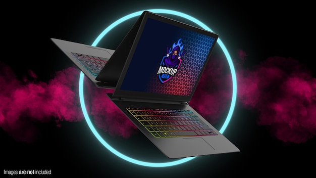 PSD floating gaming laptop mockup