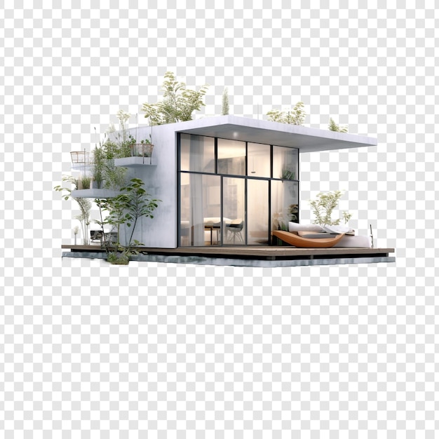 PSD floating house isolated on transparent background