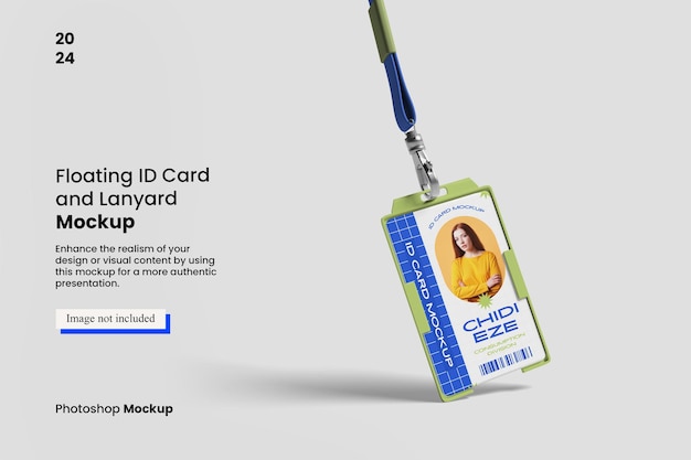 고객에게 디자인을 보여주는 플로팅 ID 카드 및 Lanyard Mockup