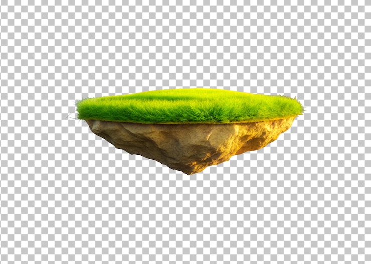 PSD the floating island isolated on transparent background 3d rendering illustration