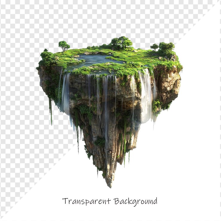 PSD floating island waterfall fantasy landscape