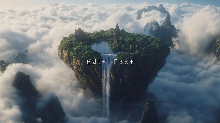 PSD floating island with waterfall lush vegetation and clouds 1