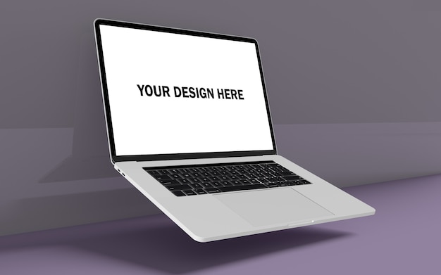 反射背景を持つフローティングラップトップモックアップ無料Psdファイル