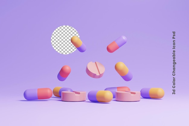 PSD floating medical pills icon