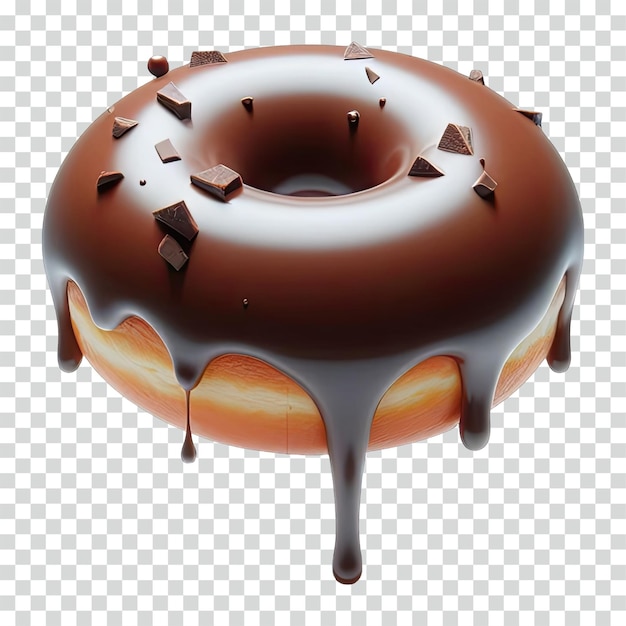 A floating melted chocolate crunchy donut transparent background