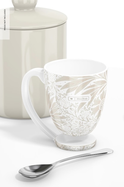 PSD floating mug mockup, with teaspoon