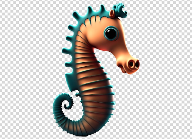 PSD floating orange and white sea horse in blue water ocean background 3d rendering cute cartoon seahors