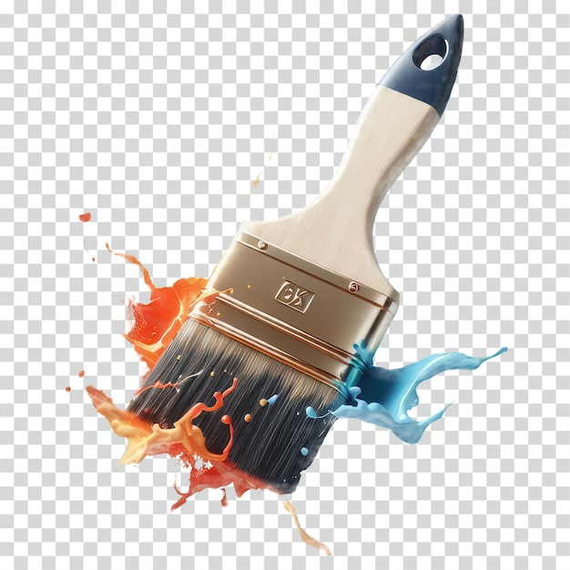 PSD a floating paint brush with paint splashed transparent background