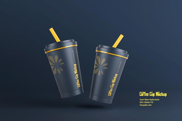 Floating paper coffee cup mockup design