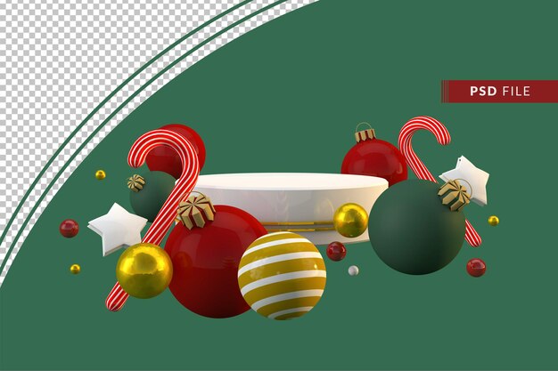 Floating podium with christmas decoration. 3d render