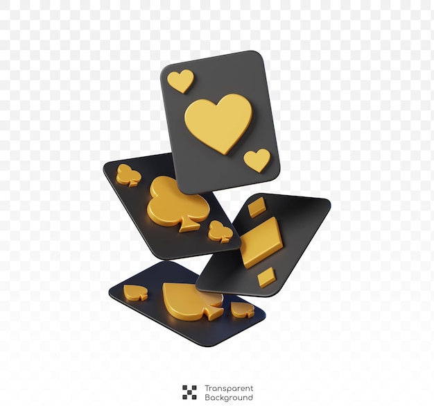 浮遊ポーカー カード カジノとギャンブルアイコン 3Dイラスト
