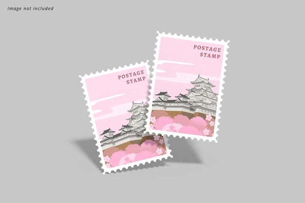 PSD floating postage stamp mockup