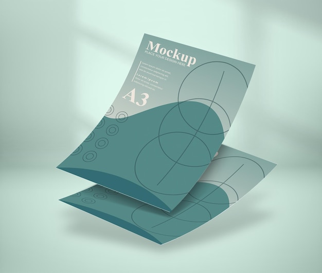 Mockup di volantino a3 realistico galleggiante