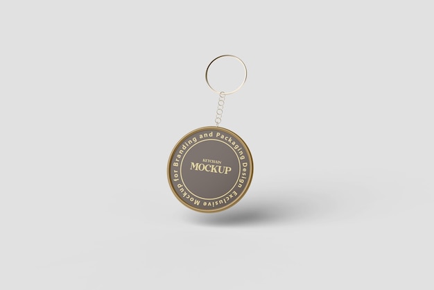 Floating of round keychain mockup