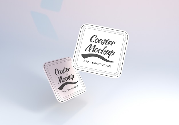 PSD floating rounded rectangle table coaster mockup