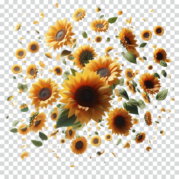 PSD floating scattered sunflower transparent background