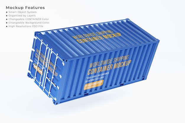 PSD floating shipping container mockup for worldwide delivery