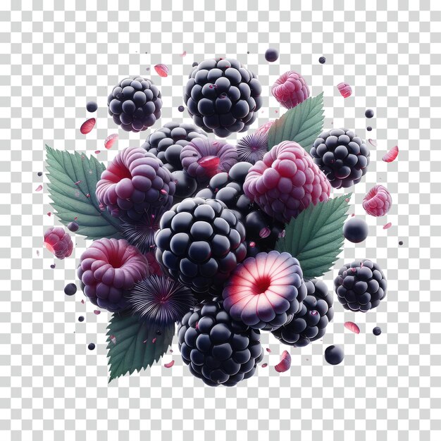 PSD floating sliced blackberries transparent background