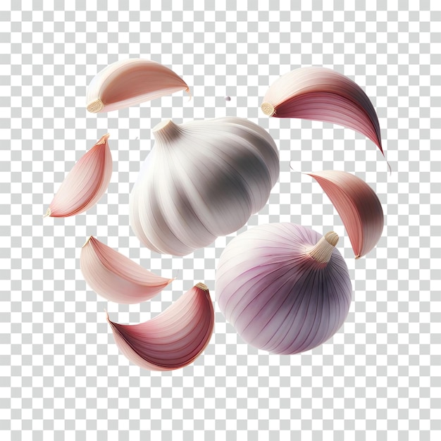 PSD floating sliced garlic and sliced onion transparent background