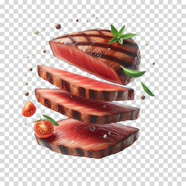 PSD a floating sliced grilled meat transparent background