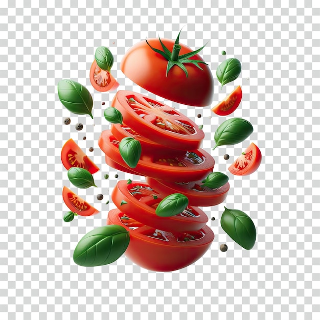 Floating sliced tomatoes transparent background