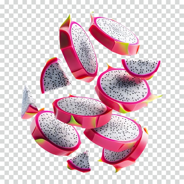 PSD floating slices of dragonfruit transparent background