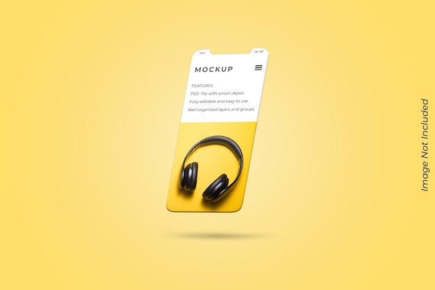 Floating smartphone screen for ui ux app presentation mockup