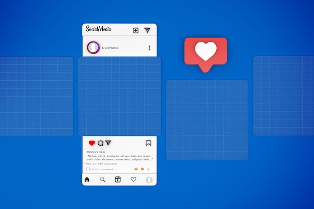 フローティングソーシャルメディア画面のモックアップ