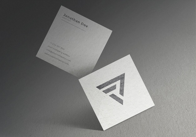 Floating square business card mockup