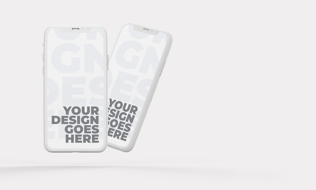 Posizione verticale del mockup dello smartphone bianco galleggiante e ombre realistiche