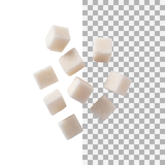 PSD floating of white sugar cubes without shadow isolated transparent background