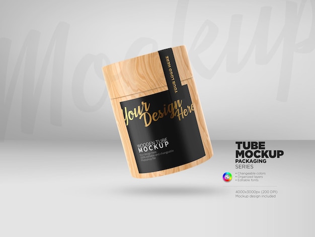 PSD floating wooden tube container mockup