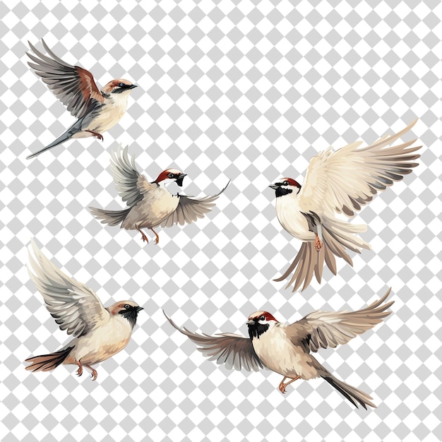 PSD a flock of sparrows in flight isolated on transparent background psd file format