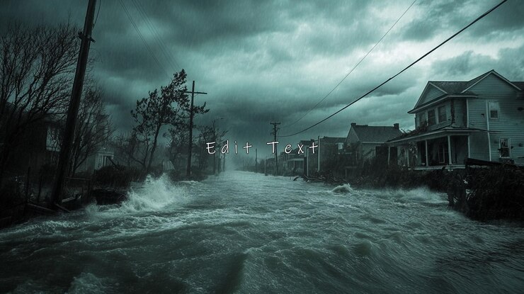 PSD floodwaters inundate a residential street during a severe storm damaging homes and infrastructure